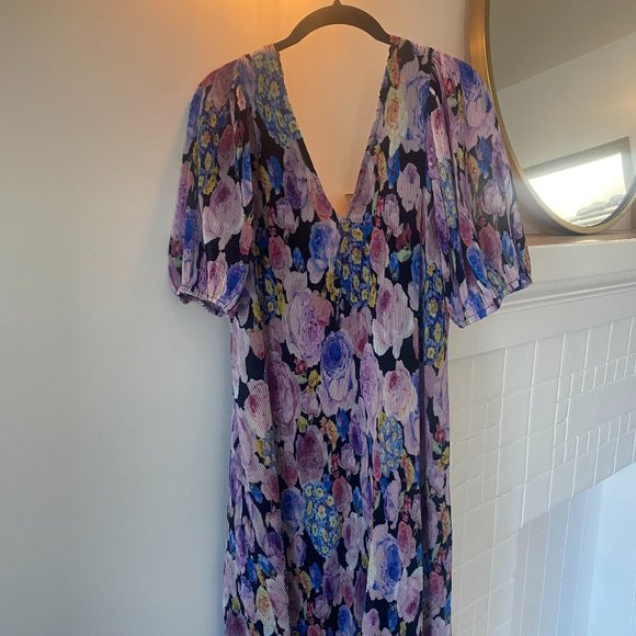 GANNI Pleated Georgette Midi Dress - multicolour - Picture 3 of 4